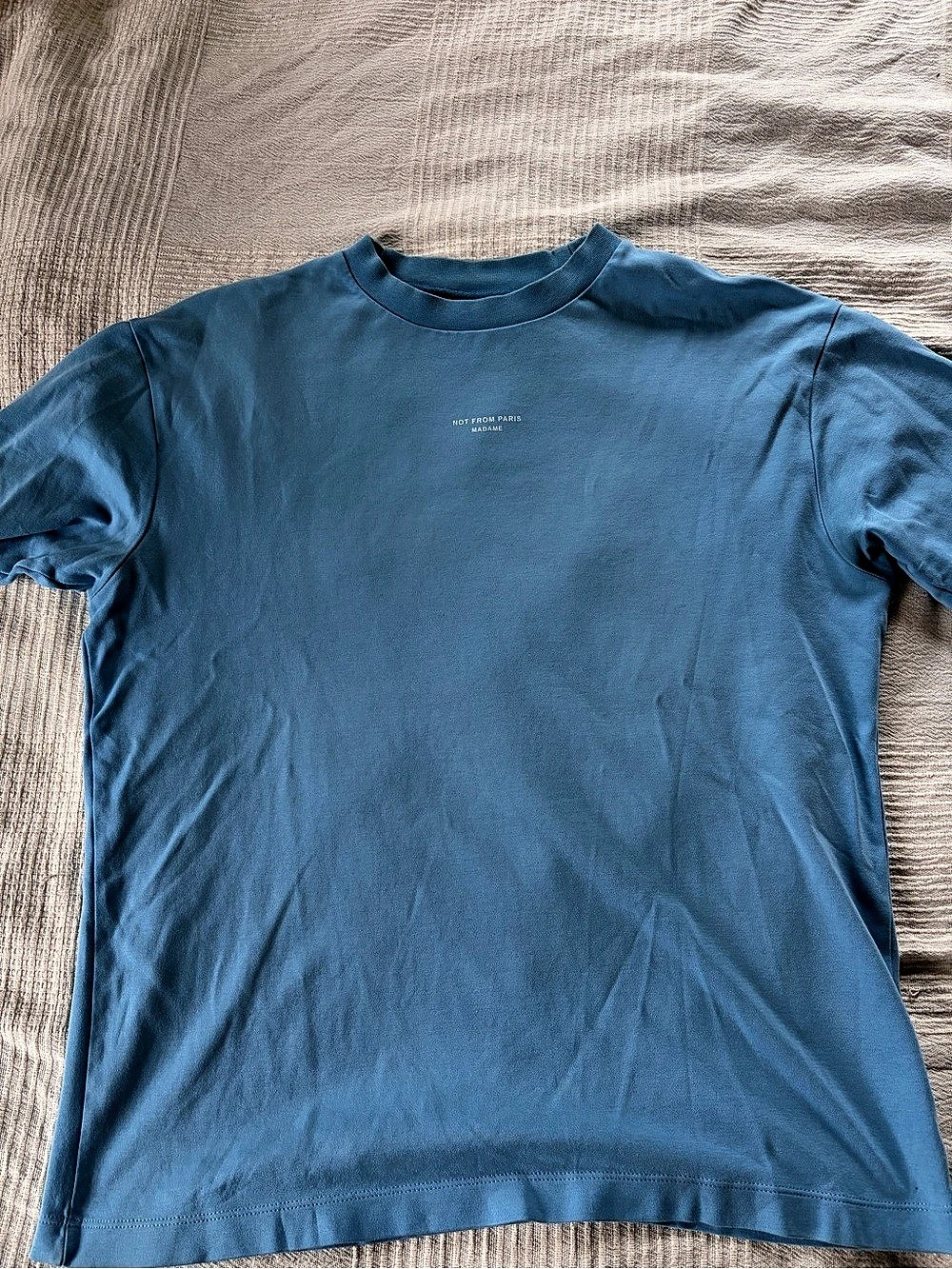 Drôle de Monsieur Not From Paris Madame Slogan T-Shirt Blue Short Sleeve Tee